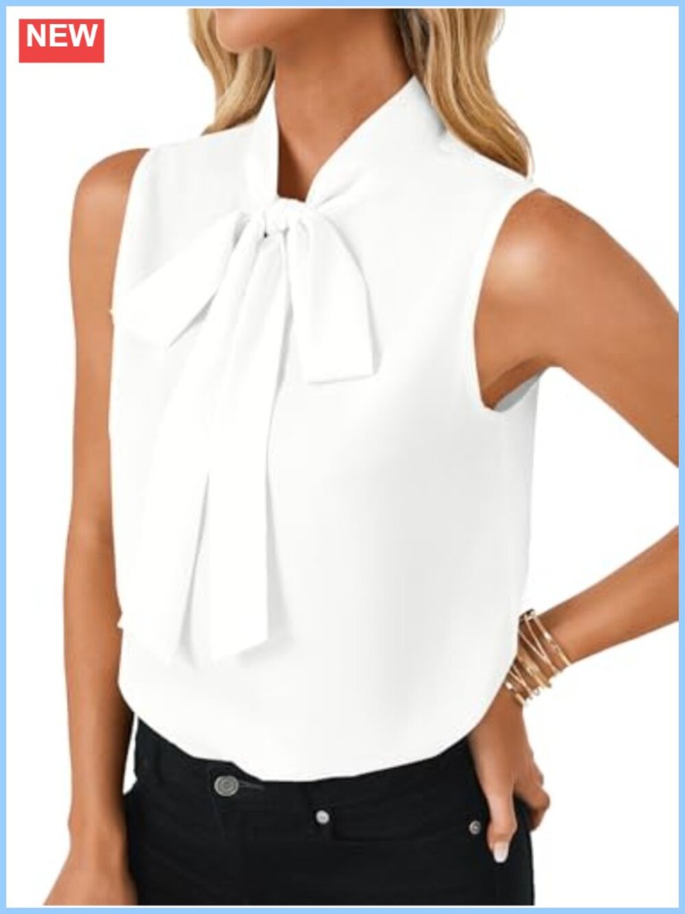Sleeveless Tie Neck Blouse Business Casual Tank Top